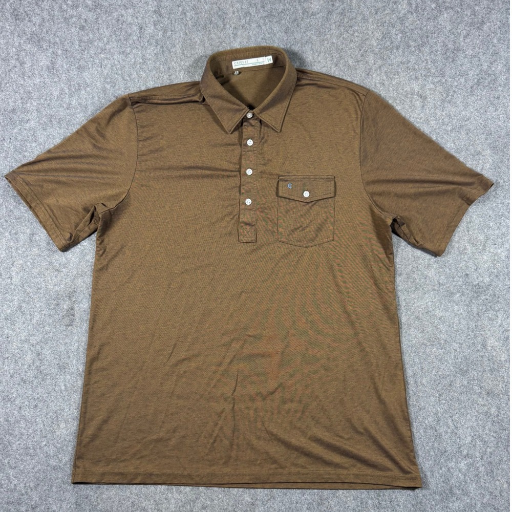 Criquet Polo Shirt Mens Large Brown Micro Stripe Pima Cotton Stretch Pocket